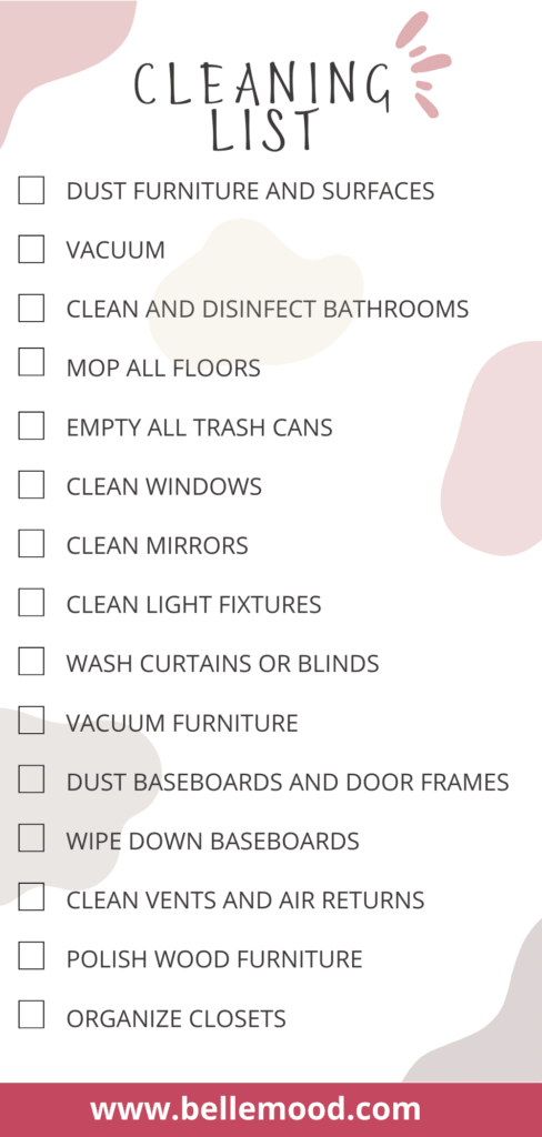 How to clean your house Checklist
