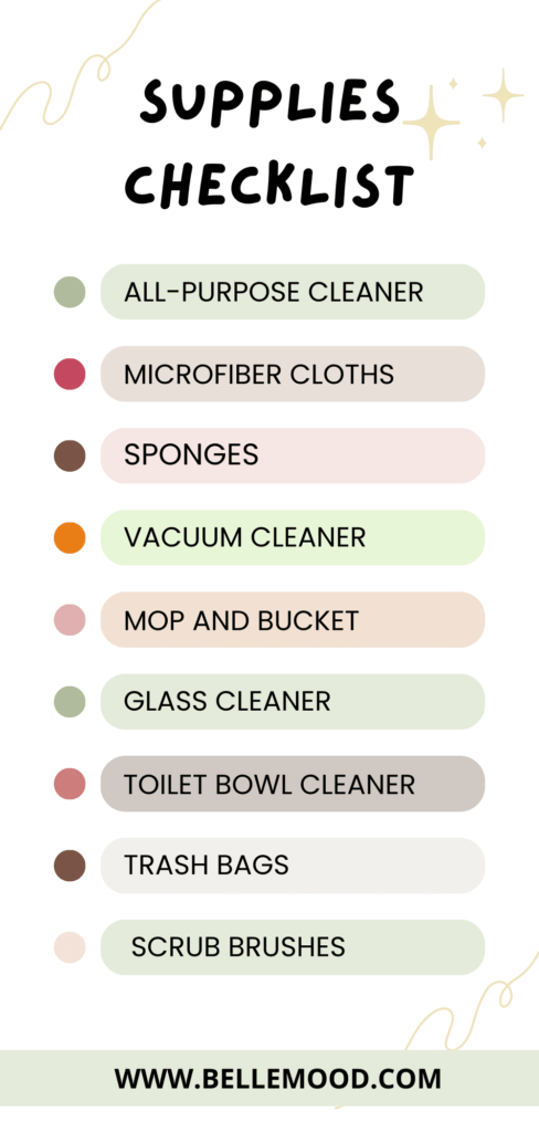 Cleaning supplies checklist to clean your room